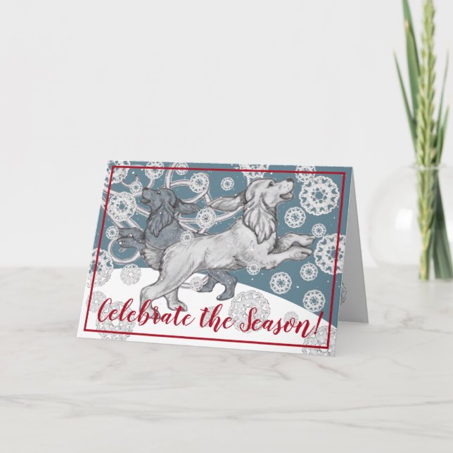 Cartes Pour Fêtes Annuelles Cocker Spaniel Chien Flocon de neige Hiver Bleu No (Devant)