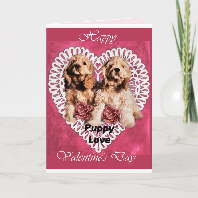Cartes Pour Fêtes Annuelles Cocker Spaniel Chiots Valentines (Devant)