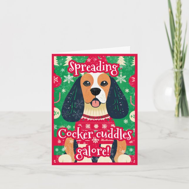 Cartes Pour Fêtes Annuelles Cocker Spaniel en pull de Noël laid Noël (Devant)