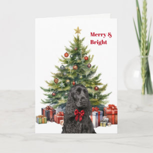 Cartes Pour Fêtes Annuelles Cocker Spaniel noir avec un nœud rouge - Arbre de