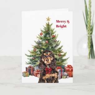 Cartes Pour Fêtes Annuelles Cocker Spaniel noir et feu avec noeud rouge Arbre