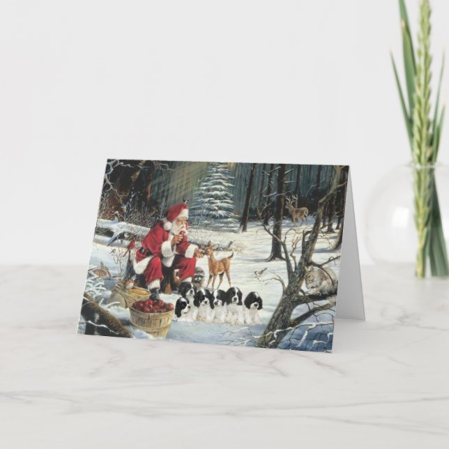 Cartes Pour Fêtes Annuelles Cocker Spaniel Puppies Père Noël Woods Christmas C (Devant)