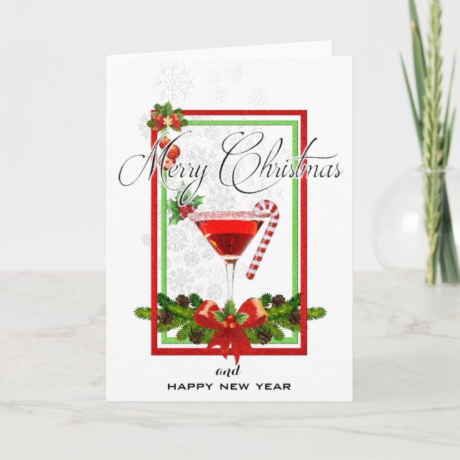 Cartes Pour Fêtes Annuelles Cocktail de Noël Aquarelle Art (Devant)