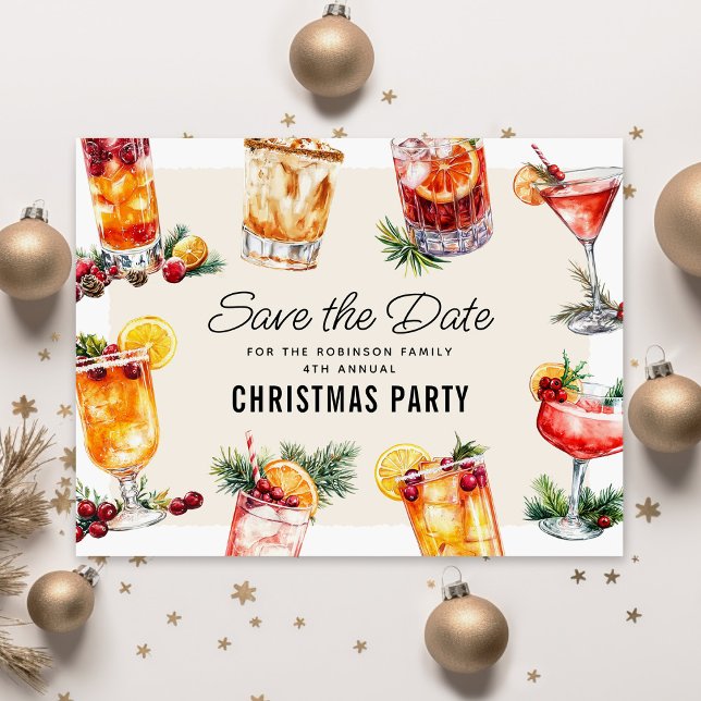 Cartes Pour Fêtes Annuelles Cocktail de vacances Noël Fête Enregistrer la date (Créateur téléchargé)