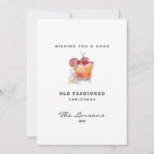 Cartes Pour Fêtes Annuelles Cocktail Old Fashioned à l'aquarelle Noël Amusant