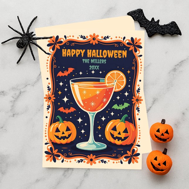 Cartes Pour Fêtes Annuelles Cocktail Rétro Magie de Minuit Halloween Ensorcela (Créateur téléchargé)