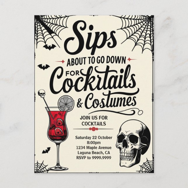 Cartes Pour Fêtes Annuelles Cocktails & Costumes Halloween (Devant)