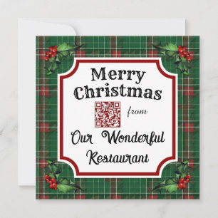 Cartes Pour Fêtes Annuelles Code QR personnalisé Restaurant Noël Vert Plat
