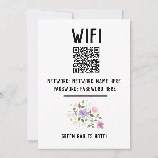 Cartes Pour Fêtes Annuelles Code WiFi avec code QR et conception florale (Devant)