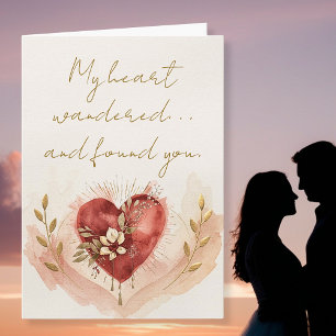 Cartes Pour Fêtes Annuelles Cœur à l'aquarelle douce avec florales chaudes et