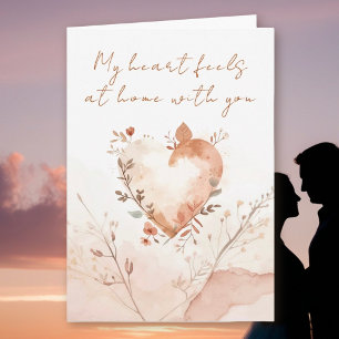Cartes Pour Fêtes Annuelles Cœur aquarelle doux aux fioritures botaniques