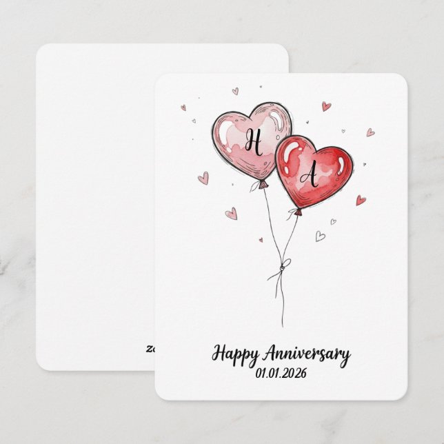 Cartes Pour Fêtes Annuelles Cœur aquarelle romantique personnalisé pour annive (Devant / Derrière)