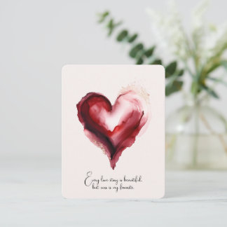 Cartes Pour Fêtes Annuelles Cœur aquarelle rouge abstrait avec accents dorés