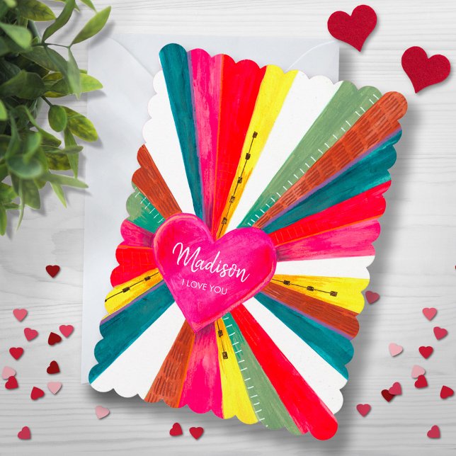Cartes Pour Fêtes Annuelles Coeur arc-en-ciel rose mignon (Cute Pink Rainbow Heart Holiday Card)