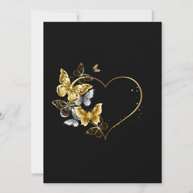 Cartes Pour Fêtes Annuelles Coeur aux papillons d'or (Devant)