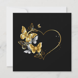 Cartes Pour Fêtes Annuelles Cœur avec papillons dorés