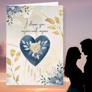 Cartes Pour Fêtes Annuelles Cœur Botanique Bleu avec Accents de Script Doré