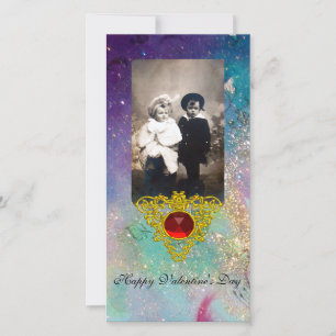 CARTES POUR FÊTES ANNUELLES COEUR CELTIQUE EN VERT BLEU, TURQUOISE, PARKLES D'