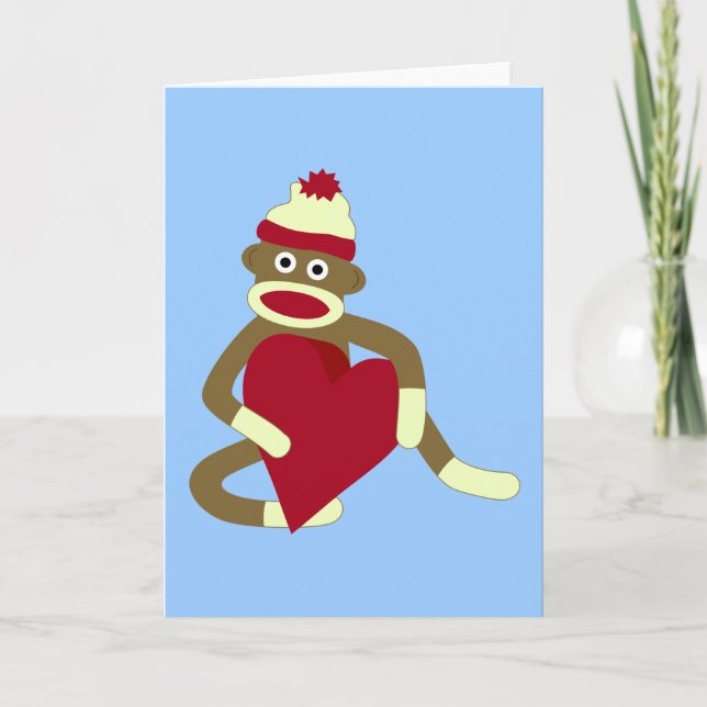 Cartes Pour Fêtes Annuelles Coeur d'amour de singe de chaussette (Devant)