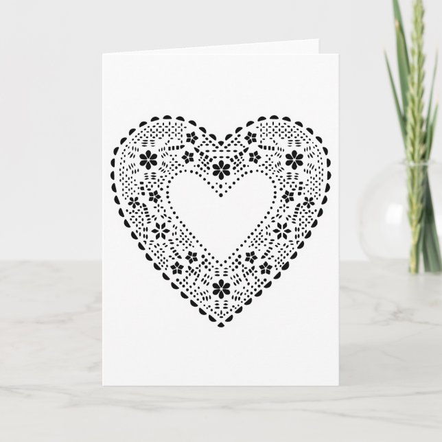 Cartes Pour Fêtes Annuelles Coeur de dentelle noir et blanc (Devant)