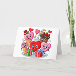 Cartes Pour Fêtes Annuelles Cœur de dessin animé et amis doux pour la Saint-Va