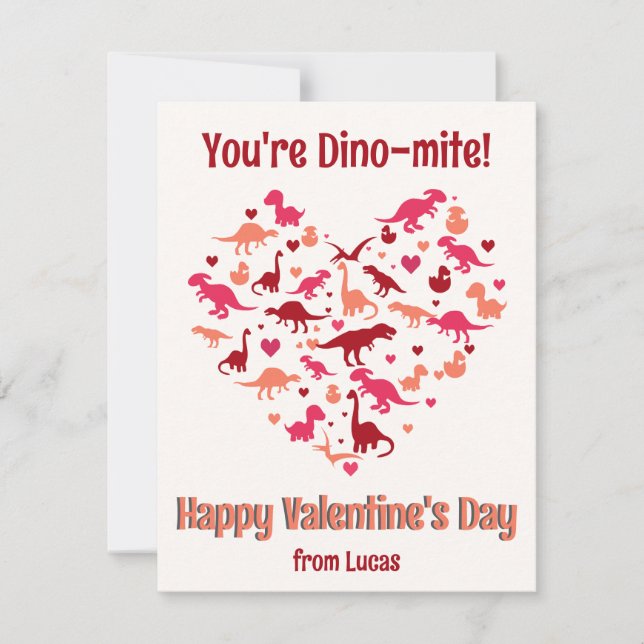 Cartes Pour Fêtes Annuelles Cœur de dinosaure mignon pour la Saint-Valentin en (Devant)