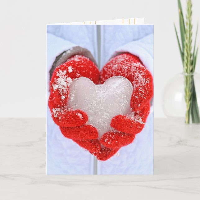 Cartes Pour Fêtes Annuelles coeur de glace en gants rouges vacances (Devant)