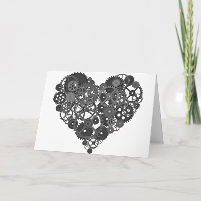 Cartes Pour Fêtes Annuelles Coeur de Grey Gears (Devant)