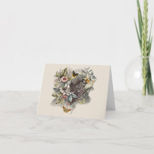 Cartes Pour Fêtes Annuelles Cœur de la Saint-Valentin vintage, fleurs, papillo