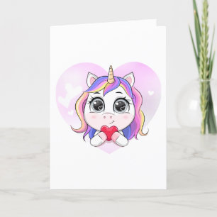 Cartes Pour Fêtes Annuelles Cœur de licorne mignon Saint-Valentin personnalisé