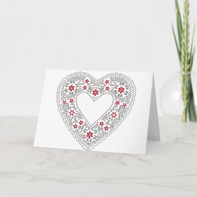 Cartes Pour Fêtes Annuelles Coeur dentelle rouge et blanc (Devant)