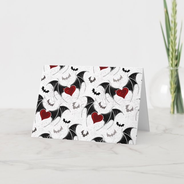 Cartes Pour Fêtes Annuelles Coeur d'Halloween avec ailes de chauve-souris noir (Devant)