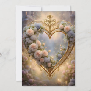 Cartes Pour Fêtes Annuelles Coeur d'or victorien avec rose, vintage