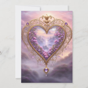 Cartes Pour Fêtes Annuelles Cœur doré victorien avec fleurs de lilas, vintage