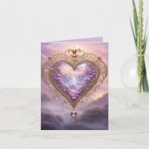 Cartes Pour Fêtes Annuelles Cœur doré victorien avec fleurs de lilas, vintage