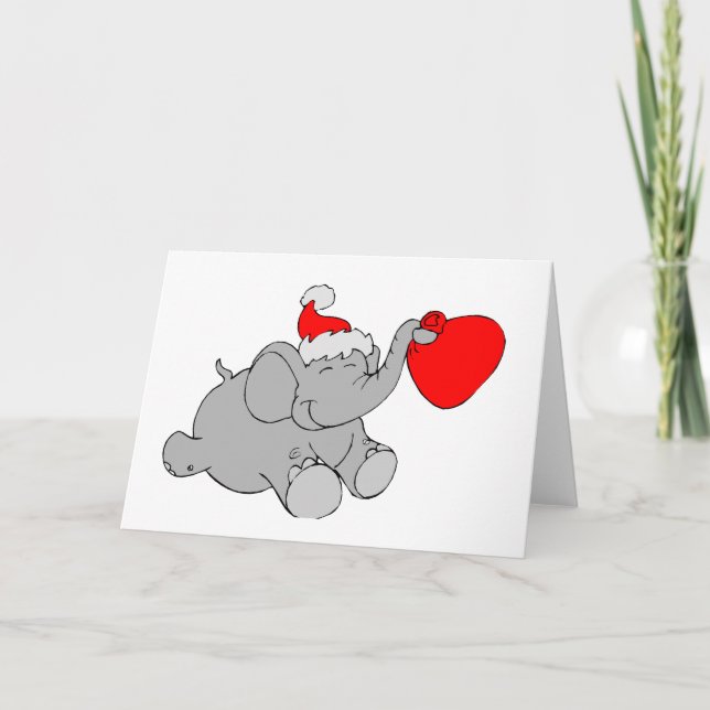 Cartes Pour Fêtes Annuelles Coeur Eléphant de Noël (Devant)