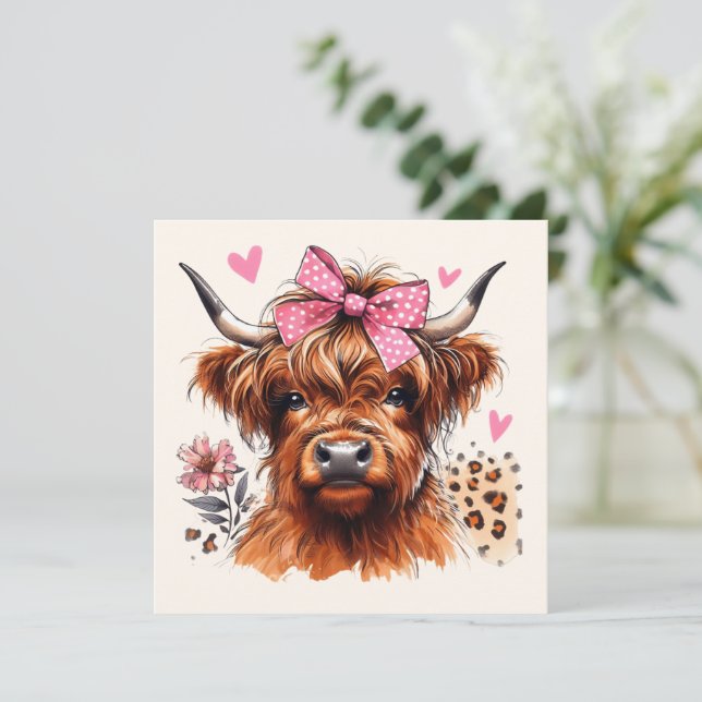 Cartes Pour Fêtes Annuelles Coeur floral de la vache de Highland (Debout devant)