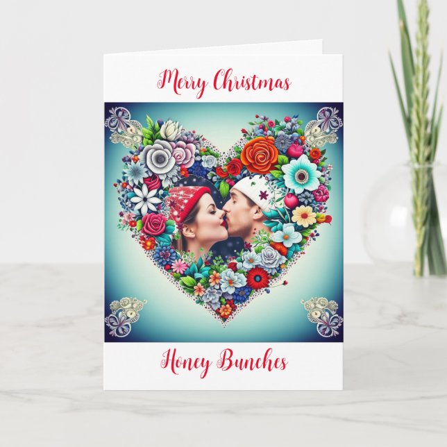 Cartes Pour Fêtes Annuelles Cœur floral romantique personnalisé pour Noël (Devant)