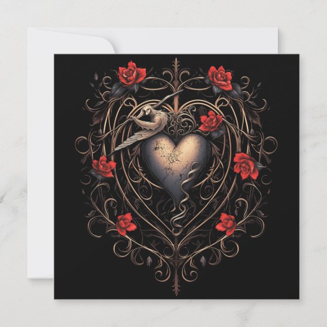 Cartes Pour Fêtes Annuelles Coeur gothique foncé Valentines Jour (Devant)