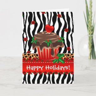 Cartes Pour Fêtes Annuelles Coeur léopard de Noël Zebra Cupcake