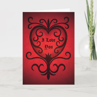 Cartes Pour Fêtes Annuelles Coeur noir de scrollwork sur le rouge je t'aime