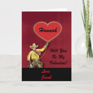 Cartes Pour Fêtes Annuelles Coeur romantique vintage Cowboy Rouge
