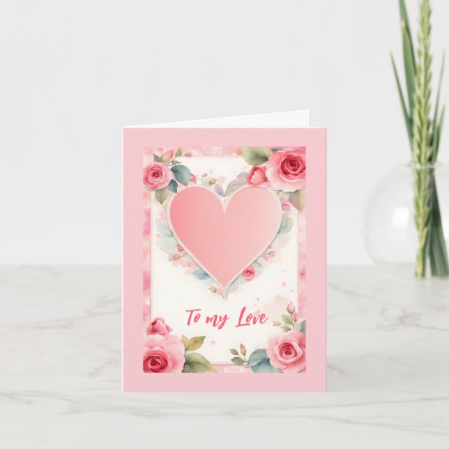 Cartes Pour Fêtes Annuelles Coeur rose et fleurs Valentine (Devant)
