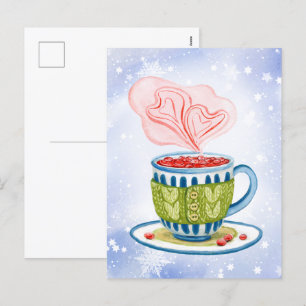 Cartes Pour Fêtes Annuelles Coeur rose et teacup cosy