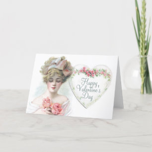 Cartes Pour Fêtes Annuelles Coeur rose rose Vintage Heureuse Sainte-Valentin