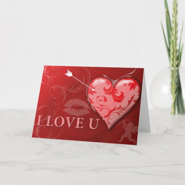 Cartes Pour Fêtes Annuelles Coeur rose rouge avec I Love You (Devant)