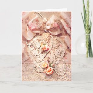 Cartes Pour Fêtes Annuelles COEUR, ROSES et PERLES de DENTELLE par SHARON