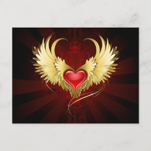 Cartes Pour Fêtes Annuelles Coeur rouge avec ailes d'or