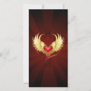 Cartes Pour Fêtes Annuelles Coeur rouge avec ailes d'or