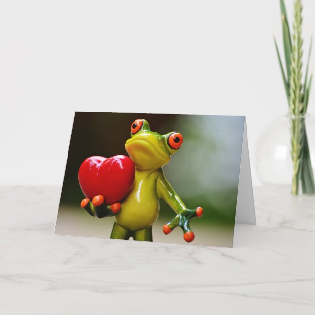 Cartes Pour Fêtes Annuelles Coeur rouge Valentine Grenouille verte (Devant)